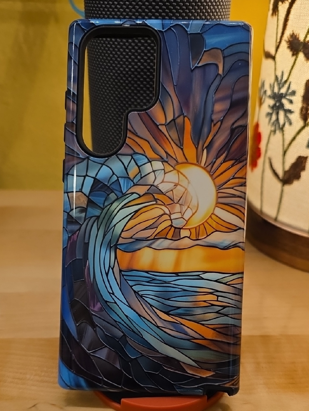 Stained Glass Style Sun & Wave Phone Case - Blue & Orange For Samsung Galaxy S23
